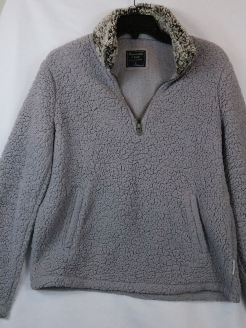 Abercrombie & Fitch Sweatshirt Womens Medium Sherpa Gray Pocket 1/4 Zip Pullover